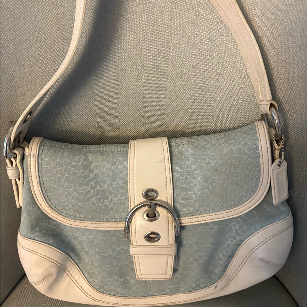 COACH Elegant Cream and Gray Women's Shoulder Bag
